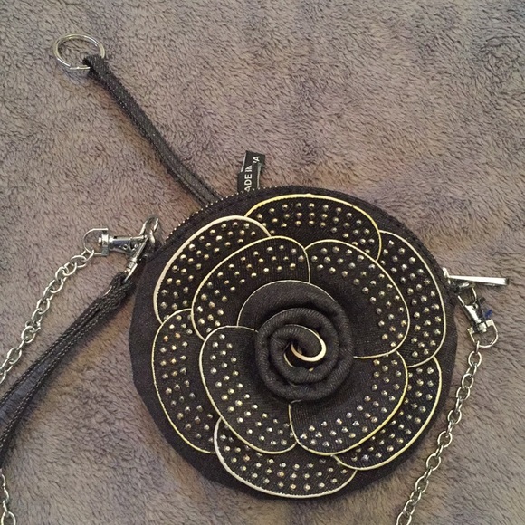 GIFTED! Black denim rosette wristlet/crossbody - Picture 3 of 4